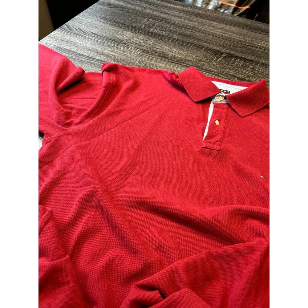 Vintage Tommy Hilfiger Long Sleeve Polo Shirt‎ Red Cotton Logo XXL 90s Y2K